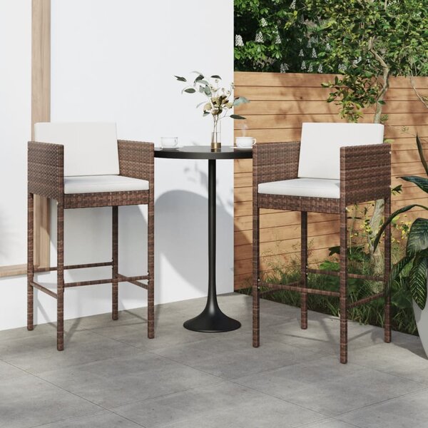 Bar Stools 2 pcs with Cushions Brown Poly Rattan FAVI