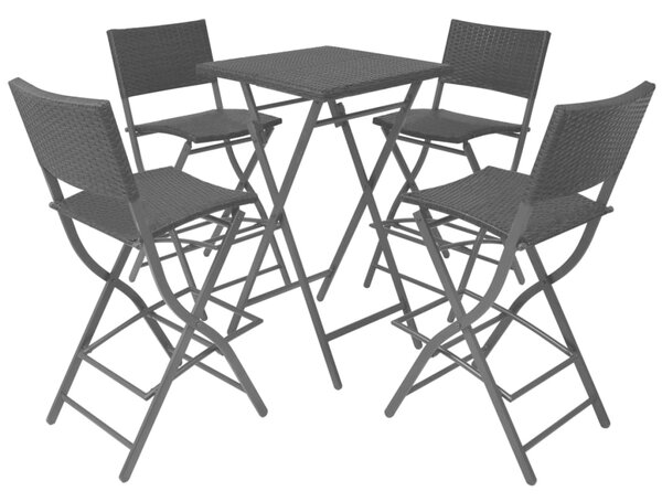 5 Piece Folding Outdoor Dining Set Steel Poly Rattan Black