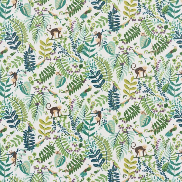 By the Metre Monkey Forest PVC Green/White