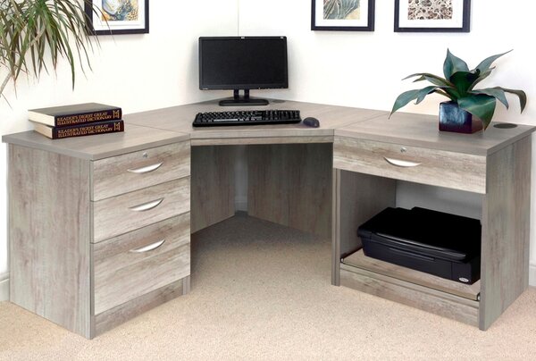 Small Office Corner Desk Set With 3+1 Drawers & Printer Shelf (Grey Nebraska)