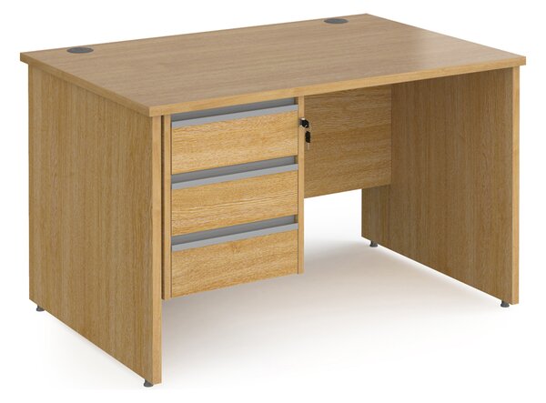 Value Line Classic+ Panel End Desk 3 Drawers (Silver Slats), 120wx80dx73h (cm), Oak
