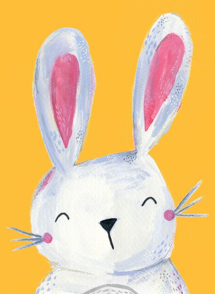 Art Print Woodland bunny on mustard, Laura Irwin