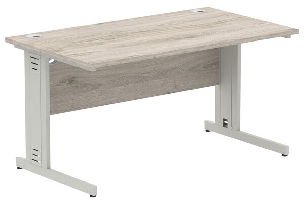 Vitali Deluxe Rectangular Desk (Silver Legs), 140wx80dx73h (cm), Grey Oak