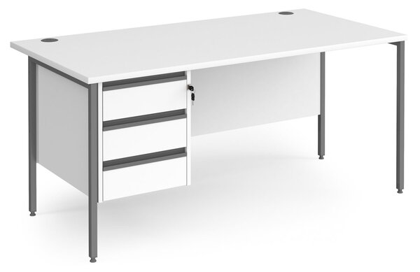 Value Line Classic+ Rectangular H-Leg Desk 3 Drawers (Graphite Leg), 160wx80dx73h (cm), White