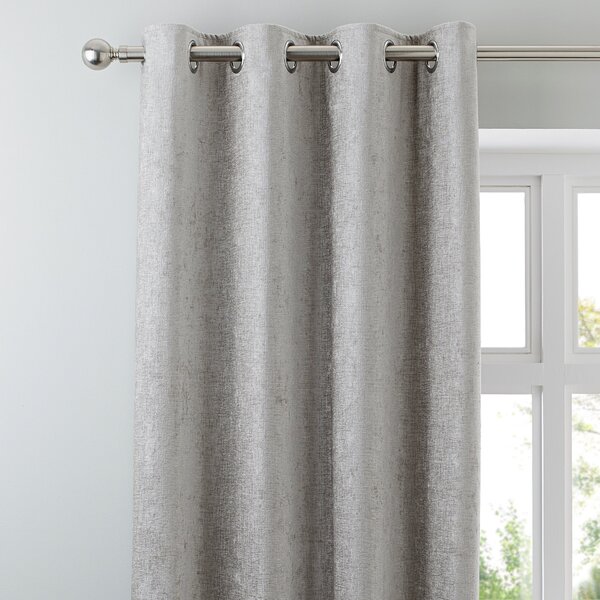Chenille Silver Eyelet Curtains Silver