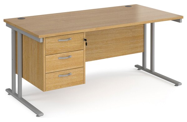 Value Line Deluxe C-Leg Rectangular Desk 3 Drawers (Silver Legs), 160wx80dx73h (cm), Oak