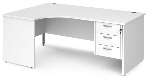 Value Line Deluxe Panel End Left Hand Ergonomic Desk 3 Drawers, 180wx120/80dx73h (cm), White