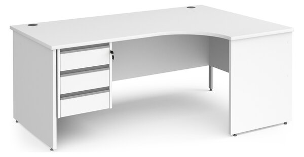 Value Line Classic+ Panel End Right Ergo Desk 3 Drawers (Silver Slats), 180wx120/80dx73h (cm), White