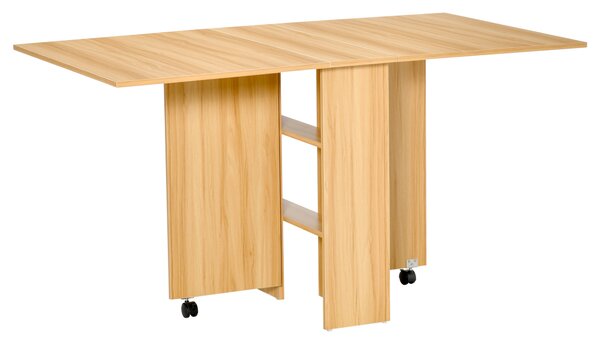 HOMCOM Folding Dining Table, Drop Leaf Table for Small Spaces, Foldable Rectangular Tabletop with Storage Shelves for Kitchen, Dining Room, Teak