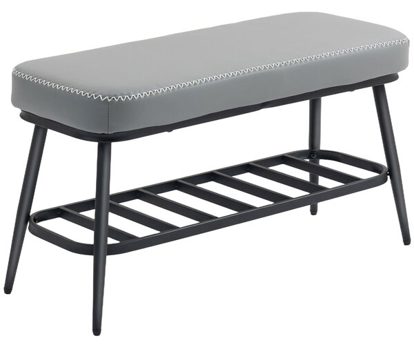 HOMCOM PU Leather Shoe Storage Bench - Grey