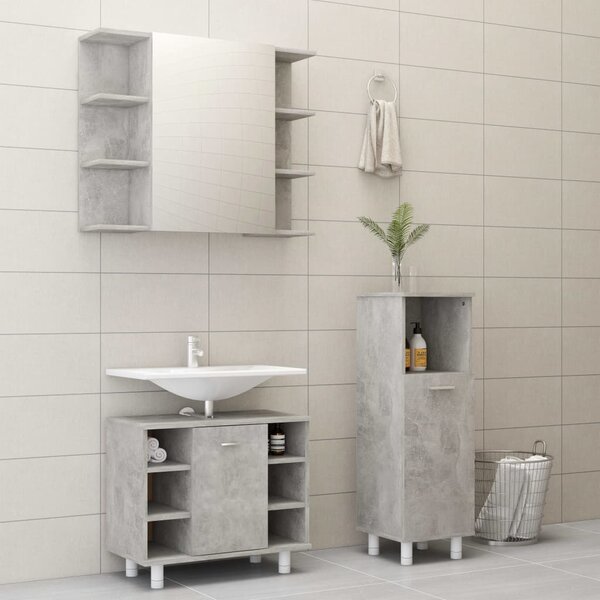 3 Piece Bathroom Furniture Set Concrete Grey Engineered Wood