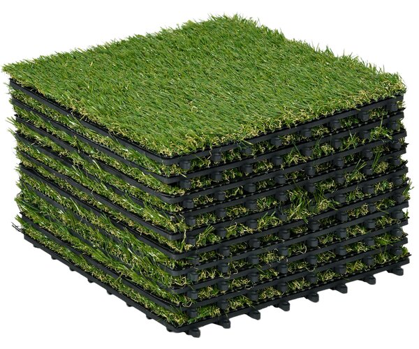 Outsunny 10 PCs 30 x 30cm Artificial Grass Turf, 25mm Pile Height Grass Carpet Fake Grass Mat UV Resistance for Outdoor Aosom UK