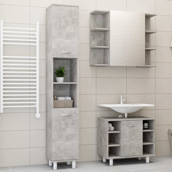 3 Piece Bathroom Furniture Set Concrete Grey Engineered Wood