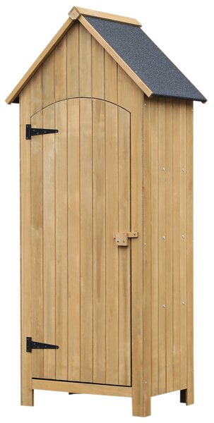 Outsunny Small Shed, Wooden Garden Storage Shed with 3 Shelves, Outdoor Tool Storage Cabinet with Tilt Roof and Lockable Door, 77.5 x 54.2 x 179.5 cm, Natural