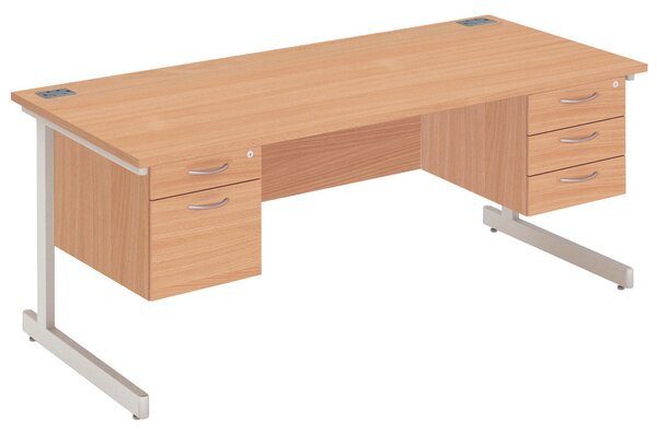 Proteus I Executive Desk 2+3 Drawers, 180wx80dx73h (cm), Silver/Grey Oak