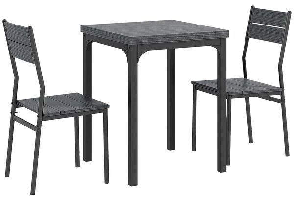 HOMCOM Three-Piece Minimal and Compact Dining Set, Grey Wood Grain