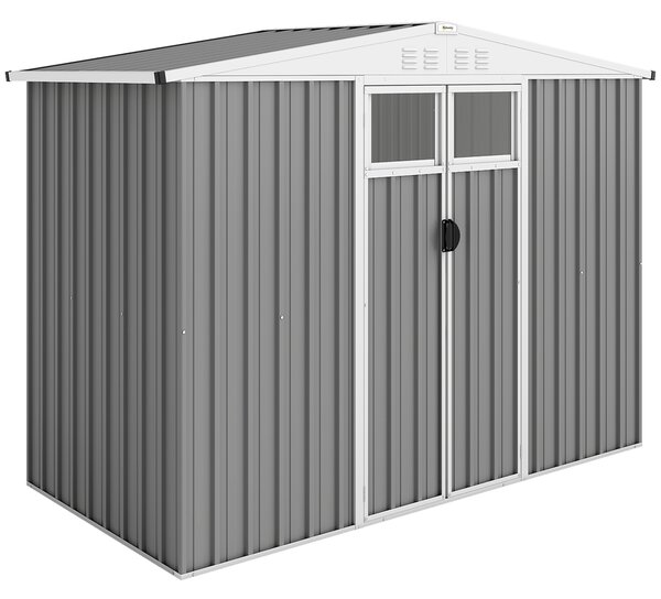 Outsunny 8 x 4 ft Metal Garden Shed, Garden Storage Shed with Window, 4 Vents and Lockable Door, Waterproof Galvanised Steel Tool Storage Shed, Light Grey