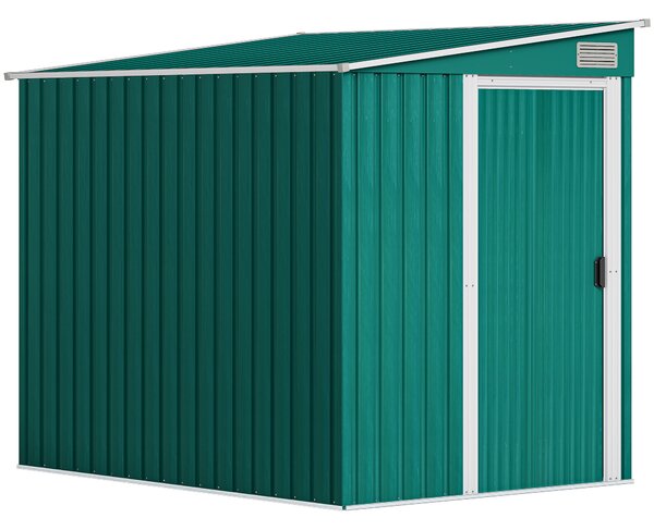 Outsunny 7 x 5ft Galvanised Metal Shed, with Sliding Door - Green