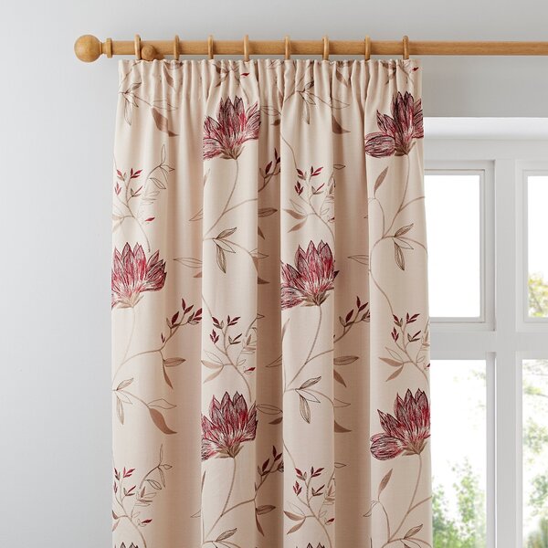 Amelia Red Pencil Pleat Curtains Red/Beige