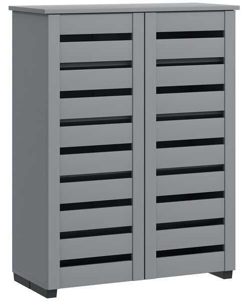 HOMCOM Narrow Shoe Cabinet for Entryway, Slim 5-Tier Shoe Storage Cupboard with Slatted Doors & Adjustable Shelves, Grey Aosom UK