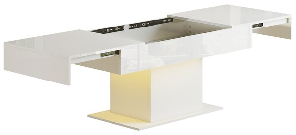 HOMCOM Extendable Coffee Table with LED Lights and Storage - High Gloss White