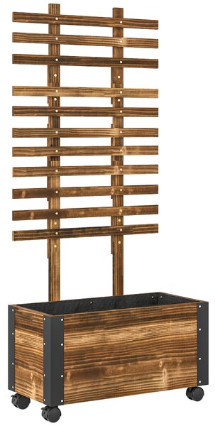 Outsunny Raised Garden Bed with Trellis, Outdoor Wooden Planter Box with Metal Corners and Wheels, Raised Bed for Garden