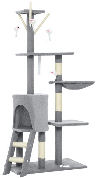 PawHut Multi-Level Cat Tower, 134cm Cat Tree with Condo and Sisal Scratching Posts for Indoor Kittens, Grey