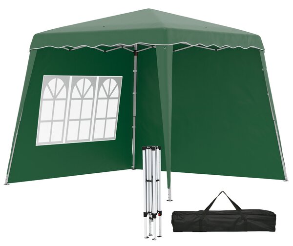 Outsunny Pop Up Gazebo with 2 Sides, Slant Legs and Carry Bag, Height Adjustable UV50+ Party Tent Event Shelter for Garden, Patio, Green