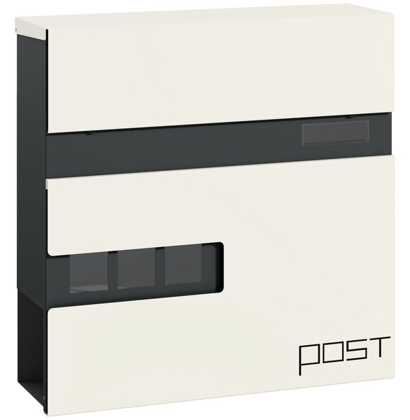 HOMCOM Wall Mounted Post Box with Viewing Window, 2 Lock, Modern Galvanised Steel Mailbox with Copper Core, Weatherproof Letterbox for Outdoor Use, Easy to Install, White