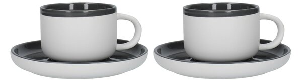 Set of 2 La Cafetiere Cool Grey Barcelona Teacups & Saucers Grey and White