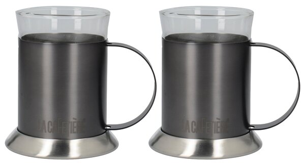 Set of 2 La Cafetiere Brushed Gunmetal Glass Cups Grey