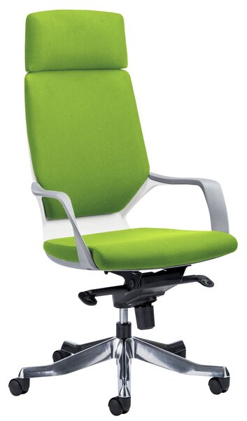 Russo Medium Back Executive Chair With Headrest (White Shell), Myrrh Green
