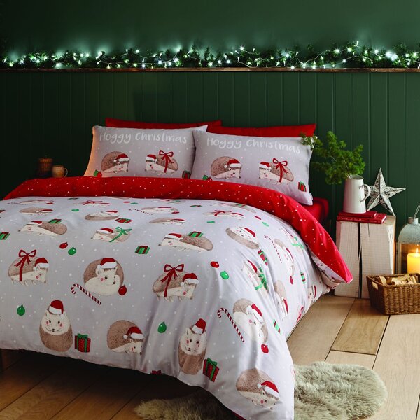 Catherine Lansfield Hoggy Christmas Duvet Cover and Pillowcase Set Grey