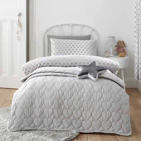 Grey Heart Bedspread Grey