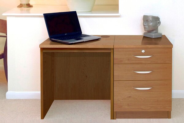 Small Office Desk Set With 2 Standard Drawers & 1 Filing Drawer (English Oak)