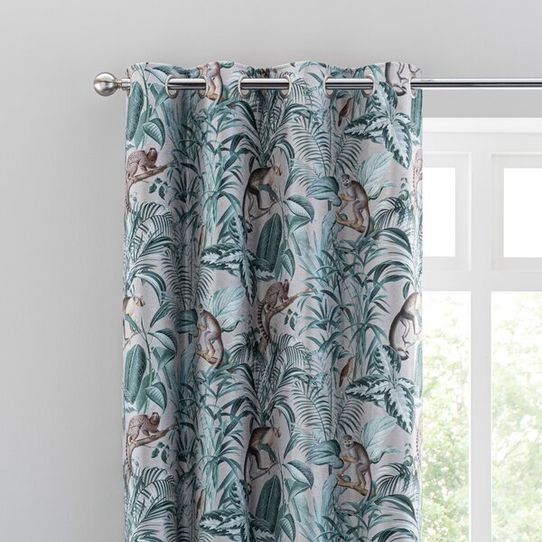 Jungle Luxe Natural Eyelet Curtains White/Green