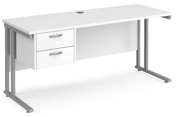Value Line Deluxe C-Leg Narrow Rectangular Desk 2 Drawers (Silver Legs), 160wx60dx73h (cm), White