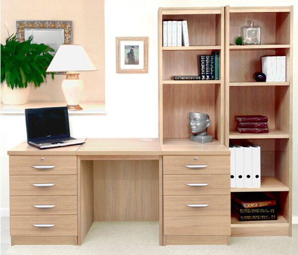 Small Office Desk Set With 4+3 Drawers & Bookcases (Sandstone)