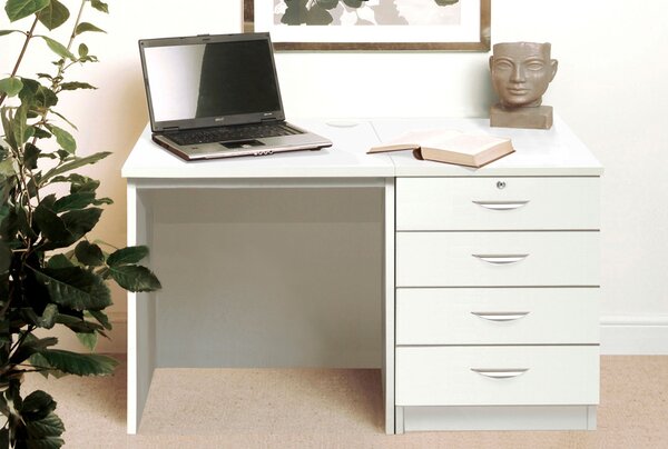 Small Office Desk Set With 4 Standard Drawers (White)