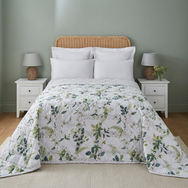 Dorma Botanical Garden 100% Cotton Bedspread White/Green