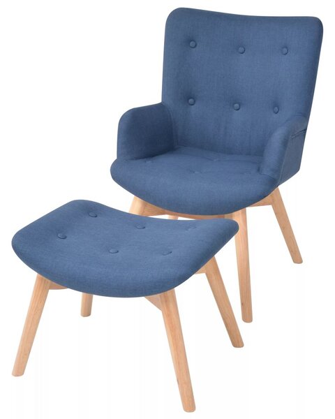 Armchair with Footstool Blue Fabric