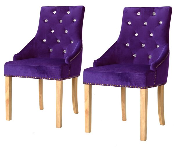 Dining Chairs 2 pcs Purple Solid Oak and Velvet