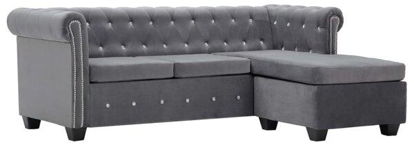 L-Shaped Chesterfield Sofa Velvet Upholstery 199x142x72 cm Grey