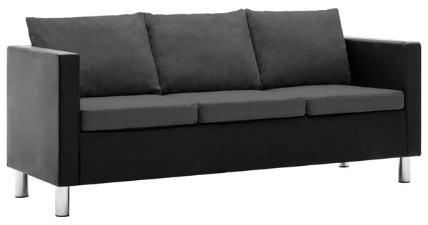 3-Seater Sofa Faux Leather Black and Dark Grey