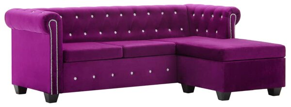 L-Shaped Chesterfield Sofa Velvet Upholstery 199x142x72 cm Purple