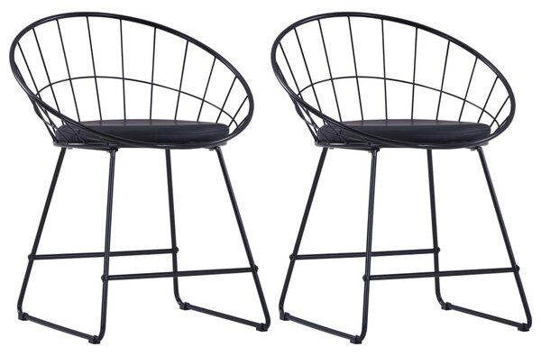Dining Chairs with Faux Leather Seats 2 pcs Black Steel