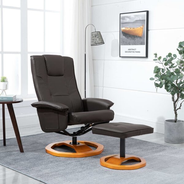 Swivel TV Armchair with Foot Stool Brown Faux Leather