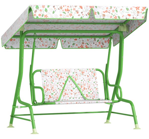 AIYAPLAY Kids Garden Swing Chair with Adjustable Canopy, Safety Belt, 2 Seater Hammock Swing Bench for Patio, Porch, Green