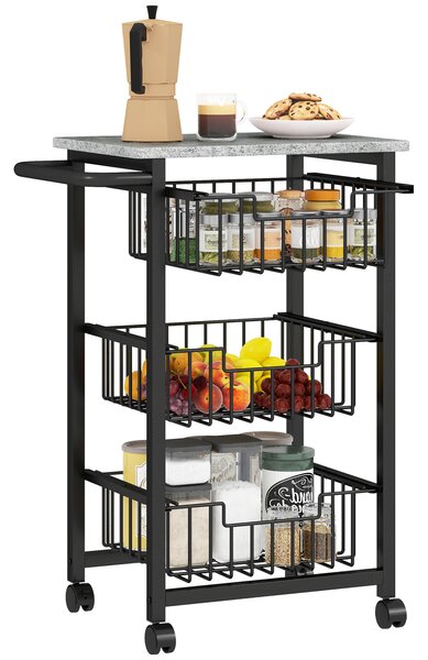 HOMCOM Three Basket Mobile Kitchen Island, with Brakes - Grey/Black
