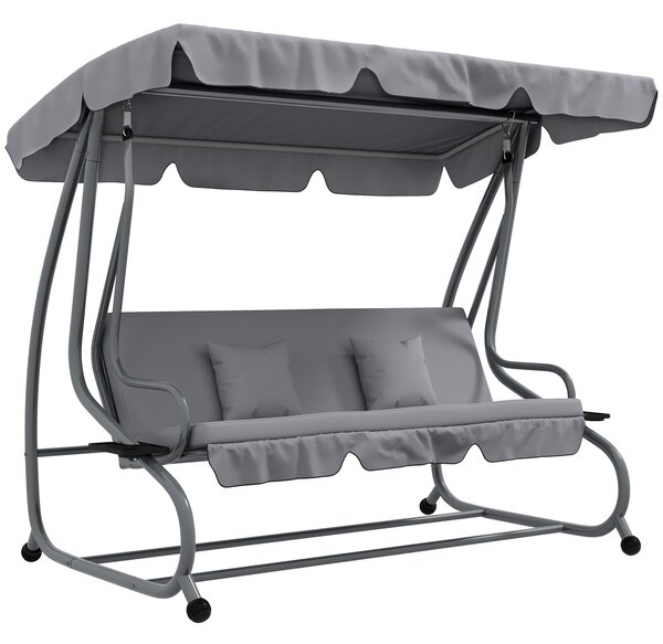 Outsunny Three-Person garden Swing Chair, with Adjustable Canopy - Light Grey
